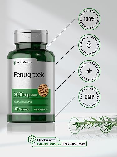 Horbäach Cápsulas de fenogreco 3000 mg | 150 unidades | Extracto sin OMG y sin gluten | Semillas de fenogreco