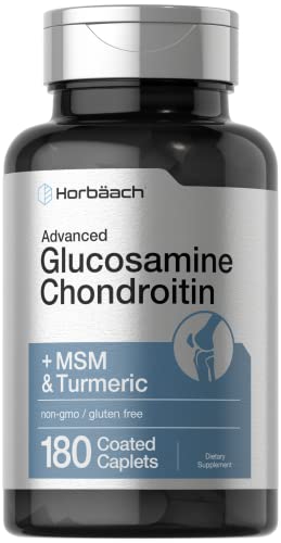 Horb ach Glucosamine Chondroitin   Plus MSM & Turmeric   180 Coated Caplets   Non GMO  Gluten Free Supplement