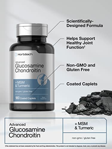 Horb ach Glucosamine Chondroitin   Plus MSM & Turmeric   180 Coated Caplets   Non GMO  Gluten Free Supplement