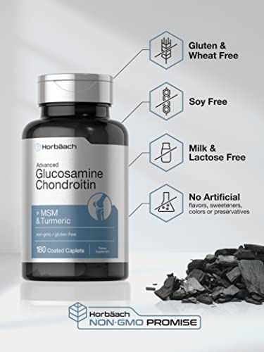 Horb ach Glucosamine Chondroitin   Plus MSM & Turmeric   180 Coated Caplets   Non GMO  Gluten Free Supplement
