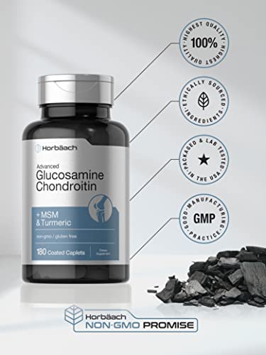 Horb ach Glucosamine Chondroitin   Plus MSM & Turmeric   180 Coated Caplets   Non GMO  Gluten Free Supplement