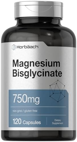 Horb ach Magnesium Bisglycinate   120 Capsules   750mg   Non GMO and Gluten Free Supplement