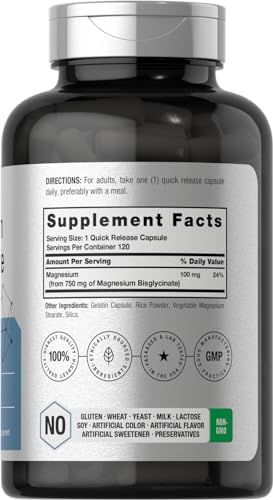 Horb ach Magnesium Bisglycinate   120 Capsules   750mg   Non GMO and Gluten Free Supplement