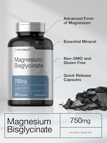 Horb ach Magnesium Bisglycinate   120 Capsules   750mg   Non GMO and Gluten Free Supplement