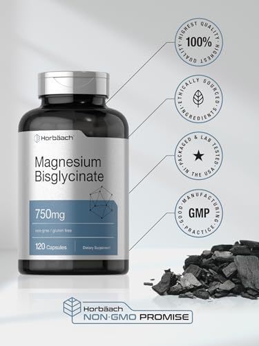 Horb ach Magnesium Bisglycinate   120 Capsules   750mg   Non GMO and Gluten Free Supplement