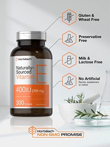 Horb ach Vitamin E Softgel Capsules   400 iu   268mg   300 Count   Non GMO and Gluten Free Naturally Sourced Formula   D Alpha Tocopherol