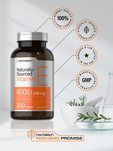 Horb ach Vitamin E Softgel Capsules   400 iu   268mg   300 Count   Non GMO and Gluten Free Naturally Sourced Formula   D Alpha Tocopherol
