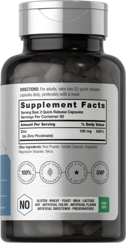 Horb ach Zinc Picolinate 100mg   180 Capsules   High Potency   Non GMO  Gluten Free   Zinc Supplement