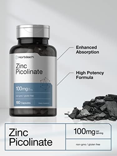 Horb ach Zinc Picolinate 100mg   180 Capsules   High Potency   Non GMO  Gluten Free   Zinc Supplement