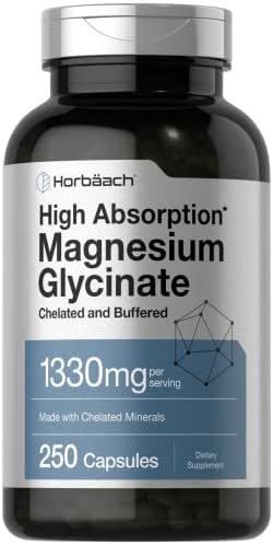 Horbaach Magnesium Glycinate 1330mg   250 Capsules   Buffered with Chelated Minerals   240 mg per Serving   Non GMO  Gluten Free Supplement