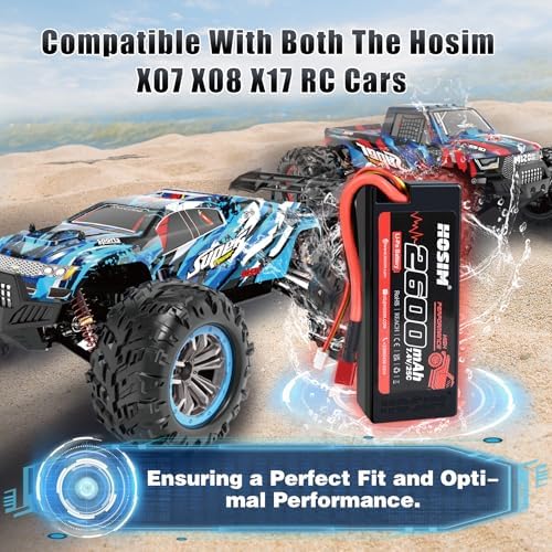Hosim 2PCS 2S 7 4V 2600mAh Lipo Battery 25C with 1 USB Chargers & 1 Battery Strap RC Car Truck RC Vehicles Boat Battery Fit for X08 X07 X07W High Speed RC Cars 1/10 Scale
