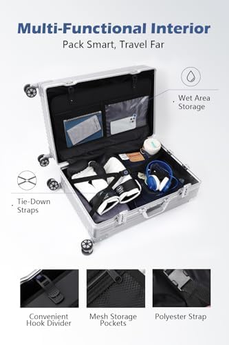 HotWay 28 Inch Checked in Luggage with Aluminum Frame PC Hard Shell Suitcase with Spinner Wheels and TSA Lock  Large Suitcase for Business Travel