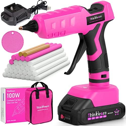 Hot Glue Gun  20V Pink Cordless Glue Gun with 30 PCS Full Size Glue Sticks  2Ah Rechargeable Battery Glue Gun Kit for DIY  Arts & Craft  Decorations  Gift for Women