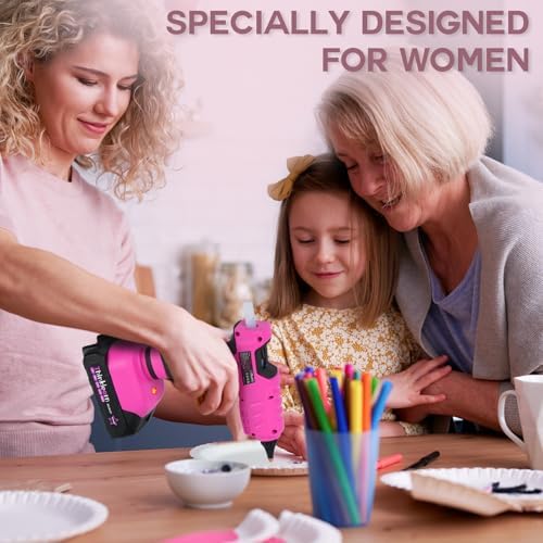 Hot Glue Gun  20V Pink Cordless Glue Gun with 30 PCS Full Size Glue Sticks  2Ah Rechargeable Battery Glue Gun Kit for DIY  Arts & Craft  Decorations  Gift for Women