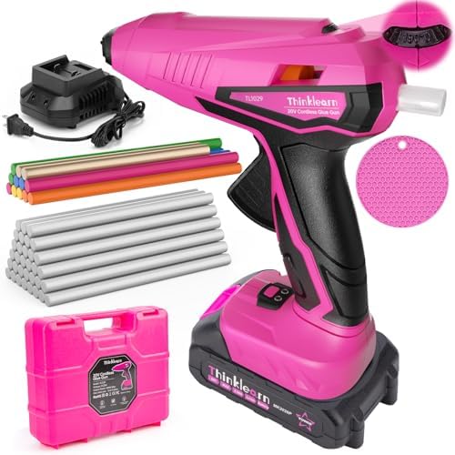 Hot Glue Gun  20V Pink Cordless Glue Gun with 30 PCS Full Size Glue Sticks  2Ah Rechargeable Battery Glue Gun Kit for DIY  Arts & Craft  Decorations  Gift for Women