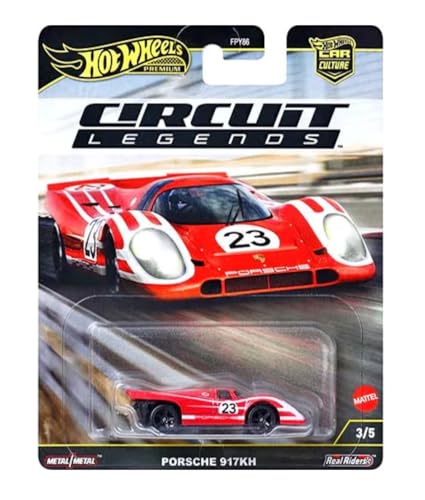 Hot Wheels Circuit Legends - Juego de carreras fundido a presión – Porsche, Ferrari, Ford y Subaru, escala 1:64, edades 3 + (paquete de 5) FPY86-961K