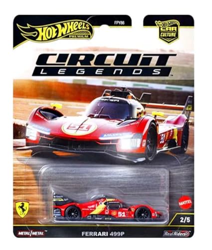 Hot Wheels Circuit Legends - Juego de carreras fundido a presión – Porsche, Ferrari, Ford y Subaru, escala 1:64, edades 3 + (paquete de 5) FPY86-961K