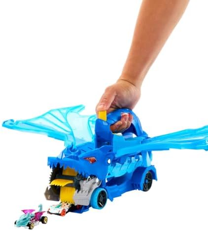 Hot Wheels City Toy Car Track Set  Ultimate Dual Dragon Transporter & 2 Die Cast Cars  Large Scale & Detachable Dragon  Stores 20  Vehicles