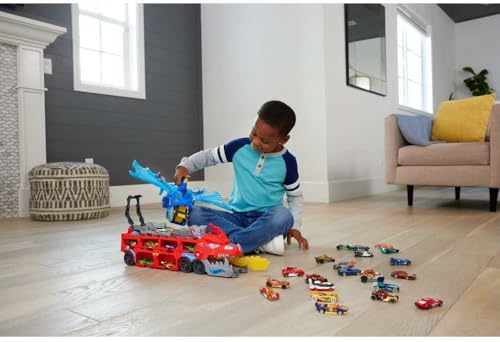 Hot Wheels City Toy Car Track Set  Ultimate Dual Dragon Transporter & 2 Die Cast Cars  Large Scale & Detachable Dragon  Stores 20  Vehicles