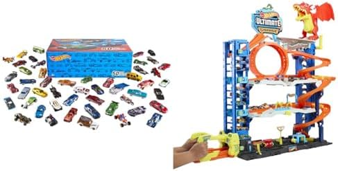 Hot Wheels City Ultimate Garage Track Set with 2 Die Cast Toy Cars & Car Eating Dragon  Stores 50  Vehicles  4 Levels