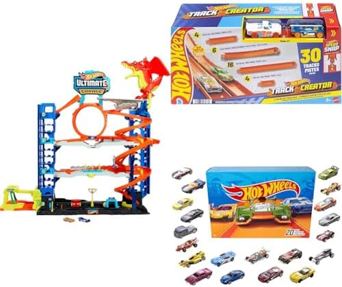 Hot Wheels City Ultimate Garage Track Set with 2 Die Cast Toy Cars & Car Eating Dragon  Stores 50  Vehicles  4 Levels