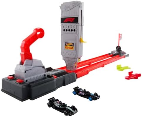 Hot Wheels Racing Formula 1 Toy Car Track Set  Race the 2 1 64 Scale Die Cast Officially Licensed F1 Vehicles on Side By Side Track  Grid Start