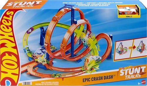 Hot Wheels Toy Car Track Set Action Epic Crash Dash with 1 64 Scale Vehicle & 5 Action Zones  Powered by Motorized Booster  Amazon Exclusive 