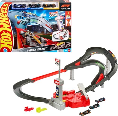 Hot Wheels Toy Car Track Set  3 Formula 1 Die Cast Vehicles in 1 64 Scale  McLaren F1 Team  Alpine & VCARB  Sprint Race Circuit  Teams May Vary 
