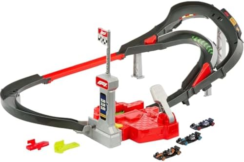 Hot Wheels Toy Car Track Set  3 Formula 1 Die Cast Vehicles in 1 64 Scale  McLaren F1 Team  Alpine & VCARB  Sprint Race Circuit  Teams May Vary 