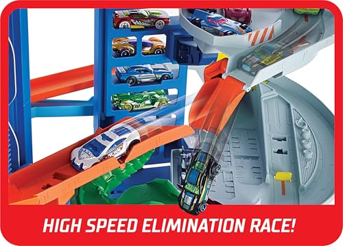 Hot Wheels Ultimate Garage Track Set with 2 Toy Cars  Hot Wheels City Playset with Multi Level Side by Side Racetrack  Moving T Rex Dino & Storage for 100  1 64 Scale Vehicles  Amazon Exclusive 
