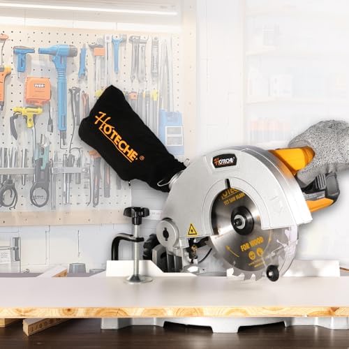 Hoteche 7 1/4 Inch Miter Saw 7 5A Compound Single Bevel Chop Saw with Laser and Blade for Wood and Metal Working