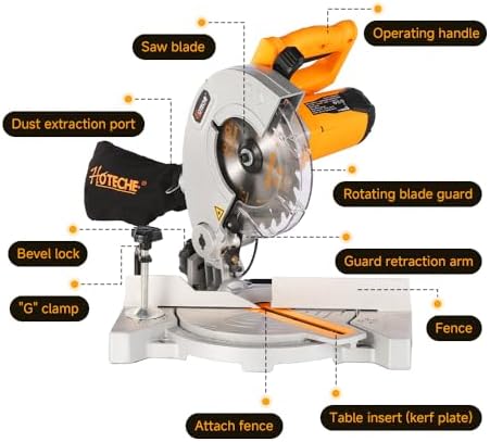 Hoteche 7 1/4 Inch Miter Saw 7 5A Compound Single Bevel Chop Saw with Laser and Blade for Wood and Metal Working