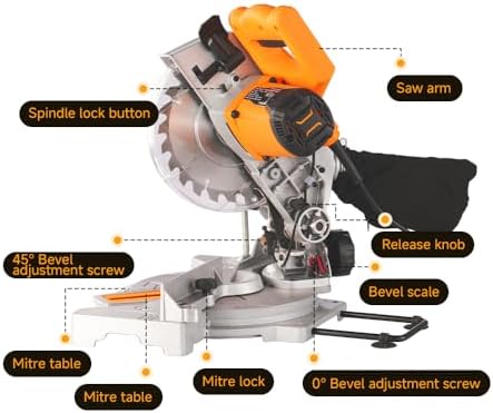 Hoteche 7 1/4 Inch Miter Saw 7 5A Compound Single Bevel Chop Saw with Laser and Blade for Wood and Metal Working
