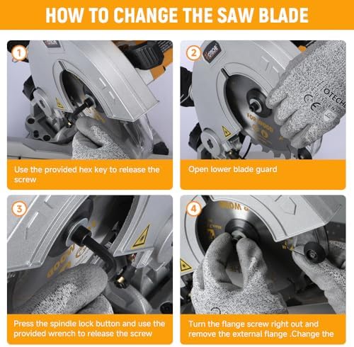 Hoteche 7 1/4 Inch Miter Saw 7 5A Compound Single Bevel Chop Saw with Laser and Blade for Wood and Metal Working