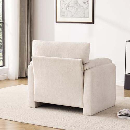 Howjoe Chenille Oversized Armchair  38 6 Wide Accent Chairs for Living Room & Bedroom Modern Lounge Chair  Upholstered Mid Century Reading Chair  Comfy Living Room Chair  Single Sofa Chair  Beige