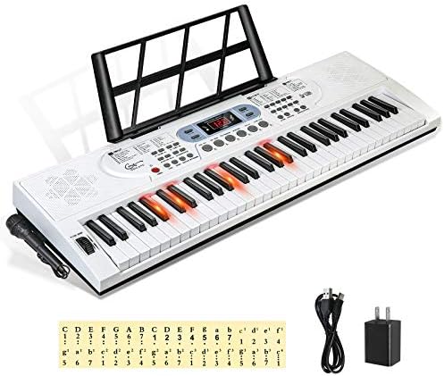 Hricane Keyboard Piano Lighted Keys for Beginner Adults Teens Kids  61 Key Electronic Music Keyboard with Teaching Modes Powered by USB or Battery with LCD Display Microphone Headphone Jack