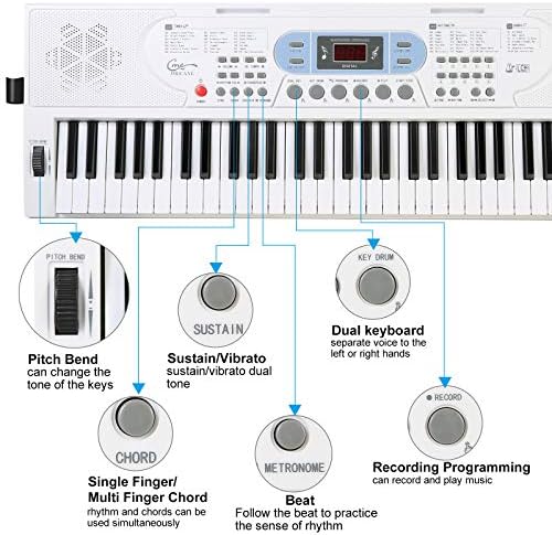 Hricane Keyboard Piano Lighted Keys for Beginner Adults Teens Kids  61 Key Electronic Music Keyboard with Teaching Modes Powered by USB or Battery with LCD Display Microphone Headphone Jack