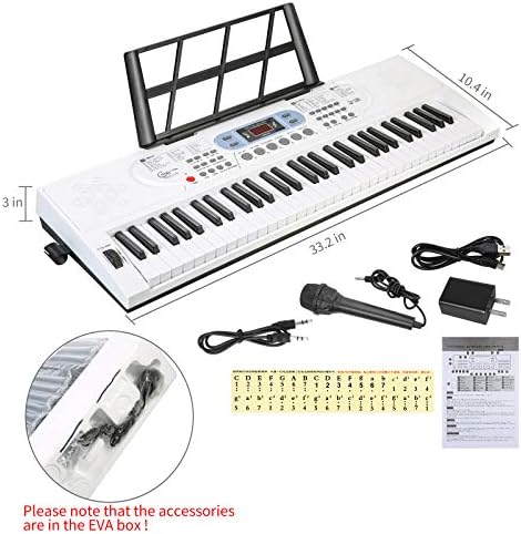 Hricane Keyboard Piano Lighted Keys for Beginner Adults Teens Kids  61 Key Electronic Music Keyboard with Teaching Modes Powered by USB or Battery with LCD Display Microphone Headphone Jack