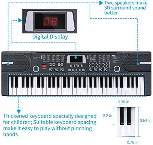 Hricane Keyboard Piano Lighted Keys for Beginner Adults Teens Kids  61 Key Electronic Music Keyboard with Teaching Modes Powered by USB or Battery with LCD Display Microphone Headphone Jack