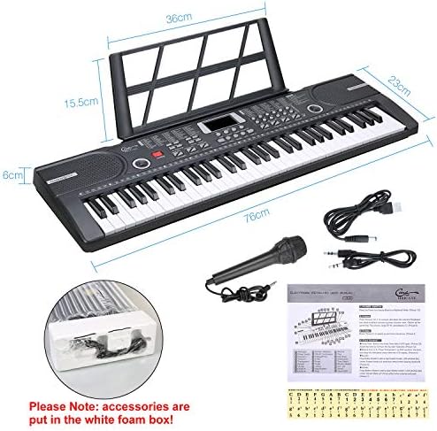 Hricane Keyboard Piano Lighted Keys for Beginner Adults Teens Kids  61 Key Electronic Music Keyboard with Teaching Modes Powered by USB or Battery with LCD Display Microphone Headphone Jack