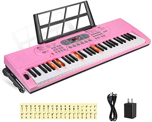 Hricane Keyboard Piano Lighted Keys for Beginner Adults Teens Kids  61 Key Electronic Music Keyboard with Teaching Modes Powered by USB or Battery with LCD Display Microphone Headphone Jack