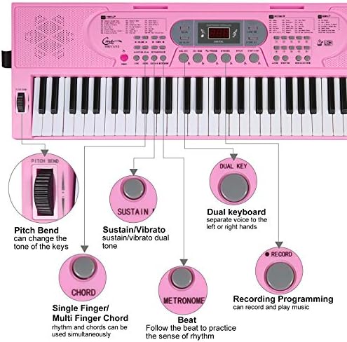 Hricane Keyboard Piano Lighted Keys for Beginner Adults Teens Kids  61 Key Electronic Music Keyboard with Teaching Modes Powered by USB or Battery with LCD Display Microphone Headphone Jack