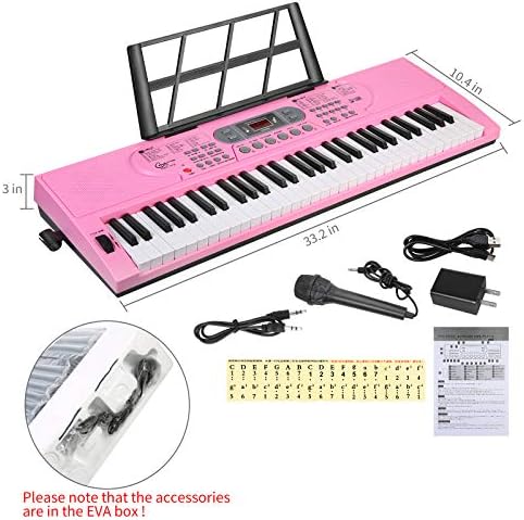 Hricane Keyboard Piano Lighted Keys for Beginner Adults Teens Kids  61 Key Electronic Music Keyboard with Teaching Modes Powered by USB or Battery with LCD Display Microphone Headphone Jack