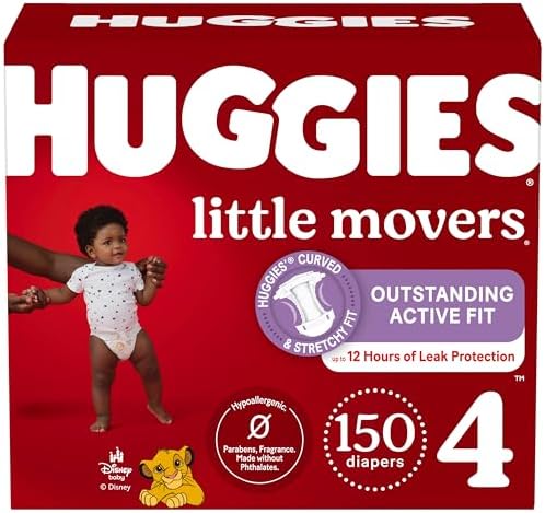 Huggies Size 4 Diapers  Little Movers Baby Diapers  Size 4  22 37 lbs   120 Count  Packaging May Vary