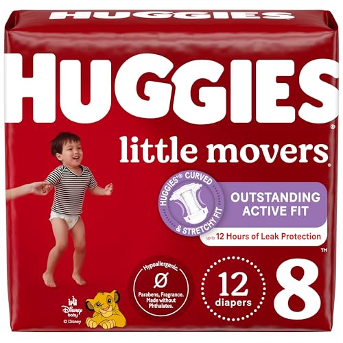 Huggies Size 8 Diapers  Little Movers Baby Diapers  Size 8  46  lbs   12 Ct  Packaging May Vary