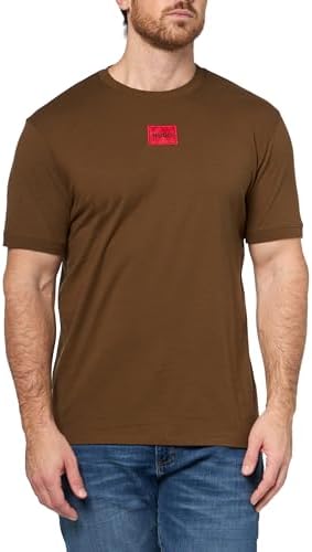 Hugo Mens Ribbed Crew Neck Regular Fit Center Logo T Shirt