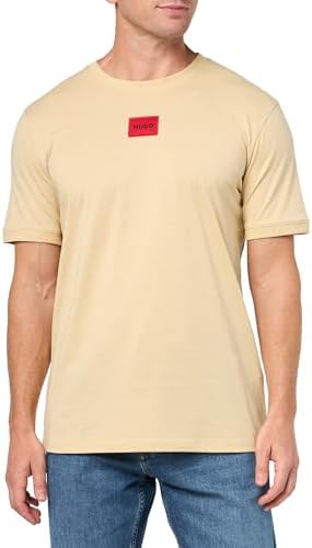 Hugo Mens Ribbed Crew Neck Regular Fit Center Logo T Shirt