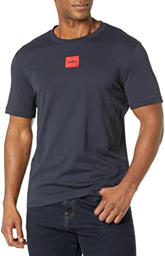 Hugo Mens Ribbed Crew Neck Regular Fit Center Logo T Shirt