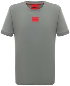 Hugo Mens Ribbed Crew Neck Regular Fit Center Logo T Shirt