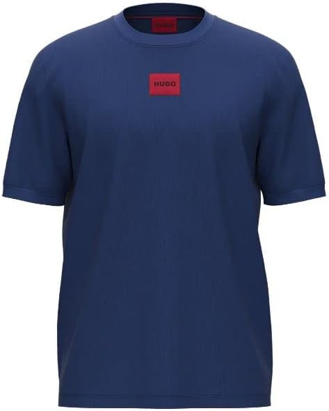Hugo Mens Ribbed Crew Neck Regular Fit Center Logo T Shirt